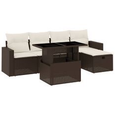 Salon de jardin avec coussins 6 pcs marron résine tressée