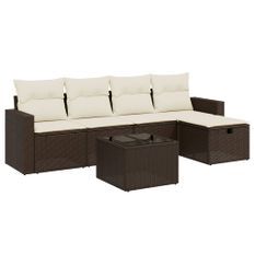 Salon de jardin avec coussins 6 pcs marron résine tressée