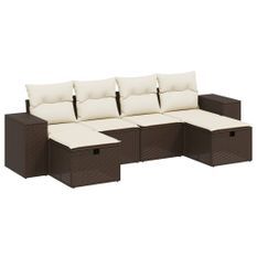 Salon de jardin avec coussins 6 pcs marron résine tressée