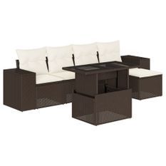 Salon de jardin avec coussins 6 pcs marron résine tressée
