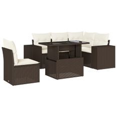 Salon de jardin avec coussins 6 pcs marron résine tressée