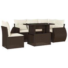 Salon de jardin avec coussins 6 pcs marron résine tressée