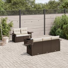 Salon de jardin avec coussins 6 pcs marron résine tressée