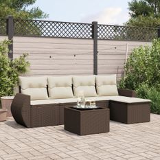 Salon de jardin avec coussins 6 pcs marron résine tressée