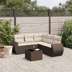 Salon de jardin avec coussins 6 pcs marron résine tressée