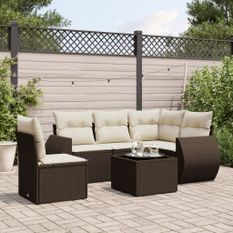 Salon de jardin avec coussins 6 pcs marron résine tressée