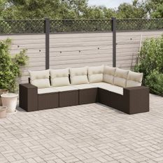 Salon de jardin avec coussins 6 pcs marron résine tressée