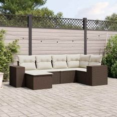 Salon de jardin avec coussins 6 pcs marron résine tressée