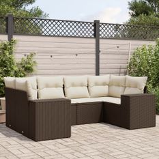 Salon de jardin avec coussins 6 pcs marron résine tressée