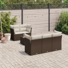 Salon de jardin avec coussins 6 pcs marron résine tressée