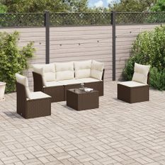 Salon de jardin avec coussins 6 pcs marron résine tressée