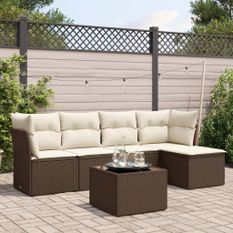 Salon de jardin avec coussins 6 pcs marron résine tressée