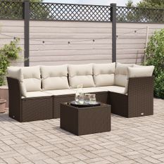 Salon de jardin avec coussins 6 pcs marron résine tressée