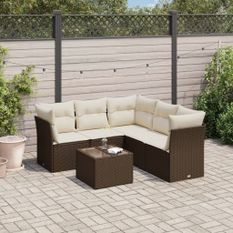 Salon de jardin avec coussins 6 pcs marron résine tressée