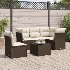 Salon de jardin avec coussins 6 pcs marron résine tressée