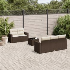 Salon de jardin avec coussins 6 pcs marron résine tressée