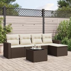 Salon de jardin avec coussins 6 pcs marron résine tressée