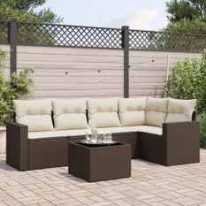 Salon de jardin avec coussins 6 pcs marron résine tressée