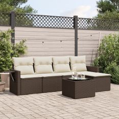 Salon de jardin avec coussins 6 pcs marron résine tressée