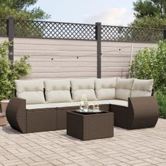 Salon de jardin avec coussins 6 pcs marron résine tressée