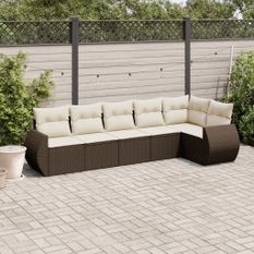 Salon de jardin avec coussins 6 pcs marron résine tressée