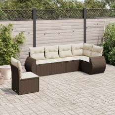 Salon de jardin avec coussins 6 pcs marron résine tressée