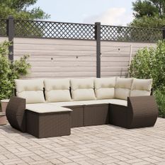 Salon de jardin avec coussins 6 pcs marron résine tressée