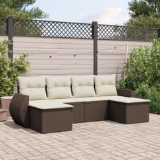 Salon de jardin avec coussins 6 pcs marron résine tressée