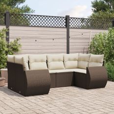 Salon de jardin avec coussins 6 pcs marron résine tressée