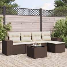 Salon de jardin avec coussins 6 pcs marron résine tressée