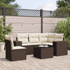 Salon de jardin avec coussins 6 pcs marron résine tressée