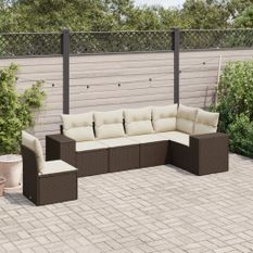 Salon de jardin avec coussins 6 pcs marron résine tressée