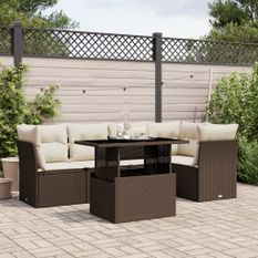 Salon de jardin avec coussins 6 pcs marron résine tressée