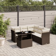 Salon de jardin avec coussins 6 pcs marron résine tressée