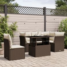 Salon de jardin avec coussins 6 pcs marron résine tressée