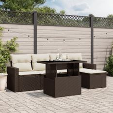 Salon de jardin avec coussins 6 pcs marron résine tressée