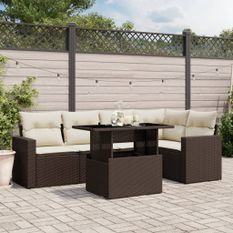 Salon de jardin avec coussins 6 pcs marron résine tressée