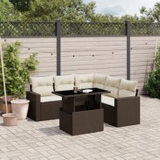 Salon de jardin avec coussins 6 pcs marron résine tressée