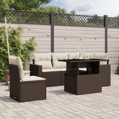 Salon de jardin avec coussins 6 pcs marron résine tressée