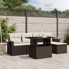 Salon de jardin avec coussins 6 pcs marron résine tressée