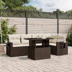 Salon de jardin avec coussins 6 pcs marron résine tressée