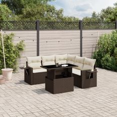 Salon de jardin avec coussins 6 pcs marron résine tressée