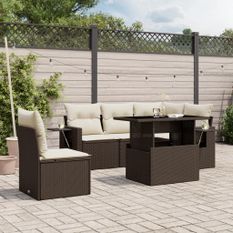 Salon de jardin avec coussins 6 pcs marron résine tressée