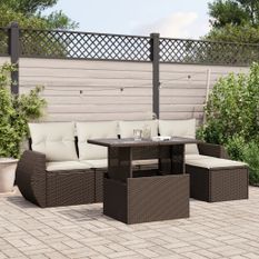 Salon de jardin avec coussins 6 pcs marron résine tressée