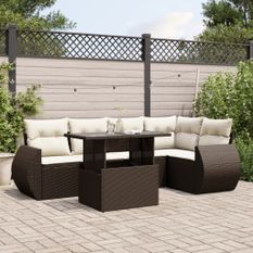 Salon de jardin avec coussins 6 pcs marron résine tressée