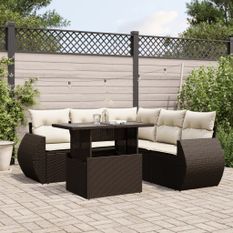 Salon de jardin avec coussins 6 pcs marron résine tressée