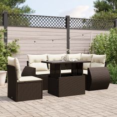 Salon de jardin avec coussins 6 pcs marron résine tressée