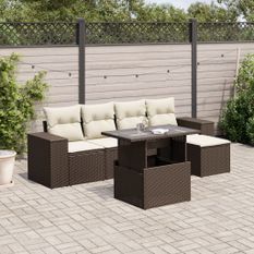 Salon de jardin avec coussins 6 pcs marron résine tressée