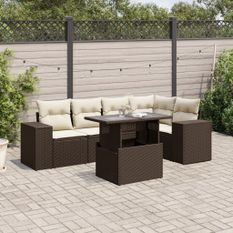 Salon de jardin avec coussins 6 pcs marron résine tressée