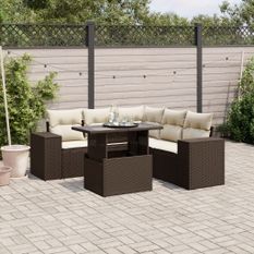 Salon de jardin avec coussins 6 pcs marron résine tressée